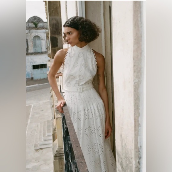 NEW ZARA WHITE LONG EMBROIDERED OPENWORK EYELET DRESS SIZE M 2292/974 RARE - Picture 2 of 9